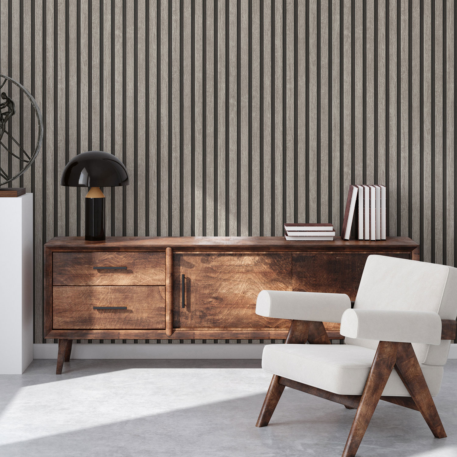 A.S. Creation | Holzpaneele | Lamellen | 391092 | Vliestapete | Streifen | 0.53 x 10.05 m | Grau